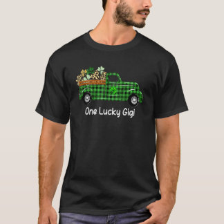 One Lucky Gigi Green Plaid Truck Shamrocks St Patr T-Shirt