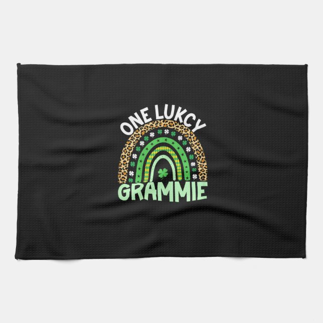 One Lucky Grammie Leopard Rainbow Saint Patrick's  Tea Towel (Horizontal)