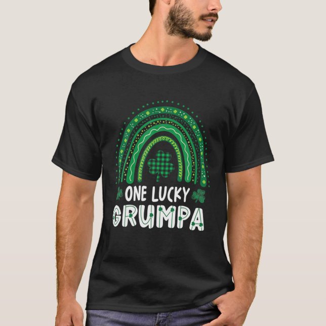 One Lucky Grumpa Shamrock Patrick's Day Rainbow Ir T-Shirt (Front)