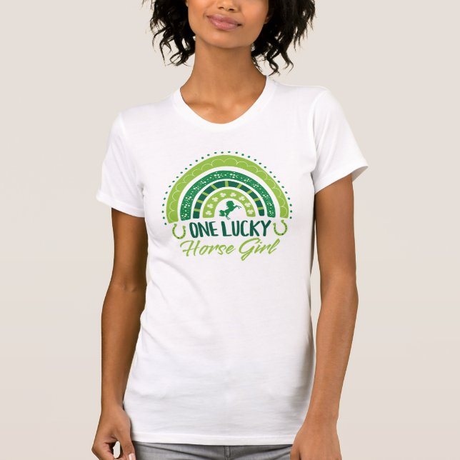 One Lucky Horse Girl Equestrian St. Patrick's Day T-Shirt (Front)