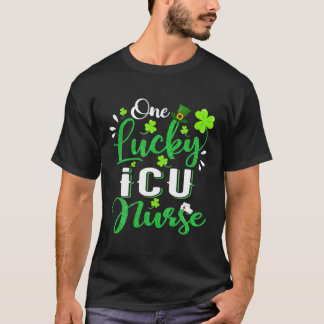 One Lucky ICU Nurse Shamrock Stethoscope St Patric T-Shirt