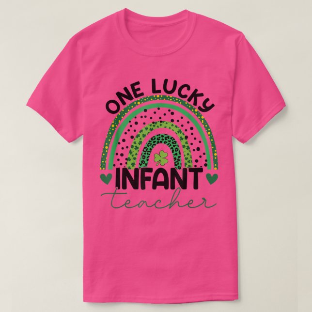 One Lucky Infant Teacher Leopard Rainbow Saint Pat T-Shirt (Design Front)