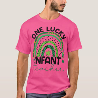 One Lucky Infant Teacher Leopard Rainbow Saint Pat T-Shirt