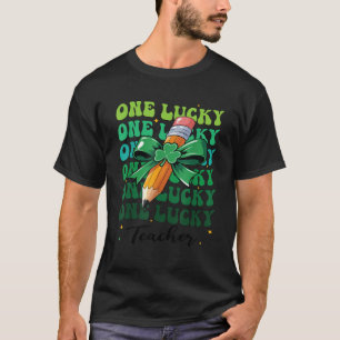 One Lucky Irish Teacher With Coquette Bow St Patri T-Shirt