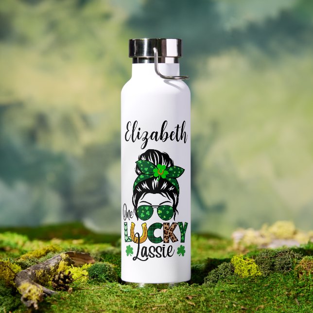 One Lucky Lassie With Name St. Paddy's  Water Bottle (Outdoor)