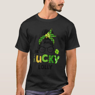 One Lucky Lolly Messy Bun Leopard St Patrick's Day T-Shirt