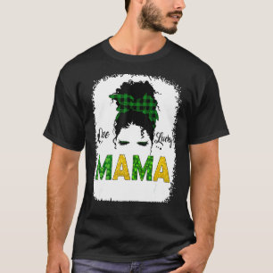 One Lucky Mama Messy Bun Leopard St Patrick S Day T-Shirt