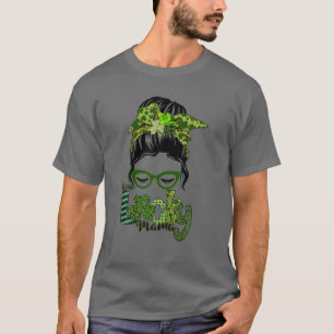 One Lucky Mama St. Patrick's Day, Leopard Messy Bu T-Shirt