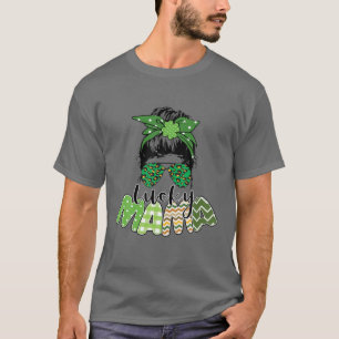 One Lucky Mama St. Patrick's Day, Leopard Messy Bu T-Shirt