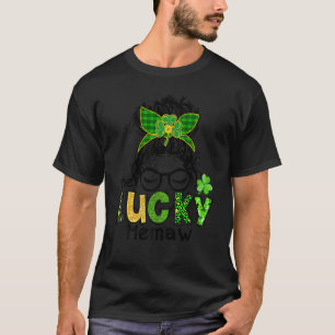 One Lucky Memaw Messy Bun Leopard St Patrick's Day T-Shirt
