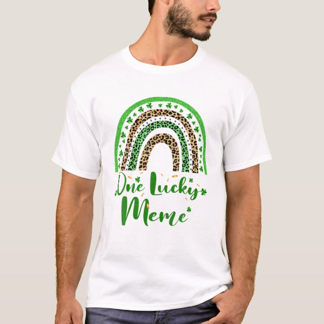 One Lucky Meme Irish Rainbow Leopard Patricks Day T-Shirt (Front)