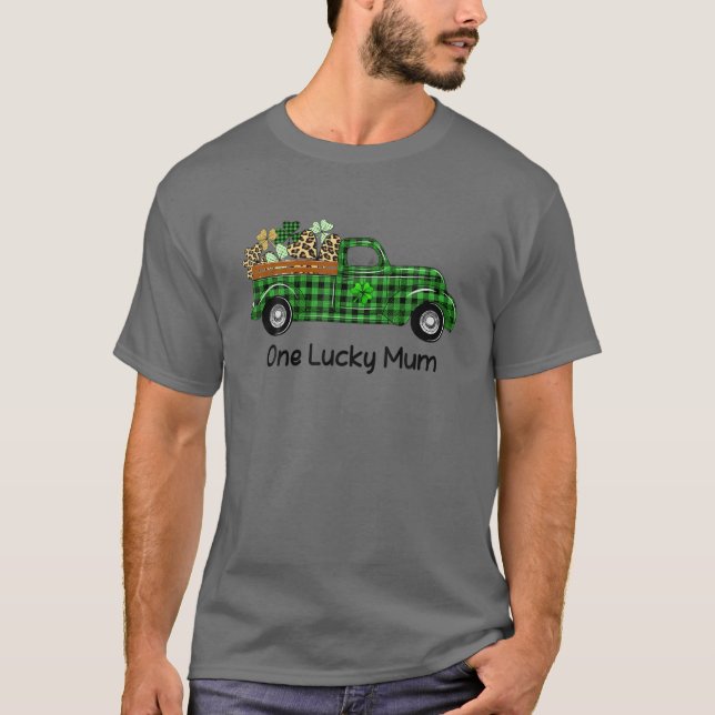 One Lucky Mimi Truck Green Plaid Shamrocks St Patr T-Shirt (Front)