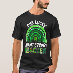 One Lucky Montessori Teacher Rainbow Leopard Patri T-Shirt