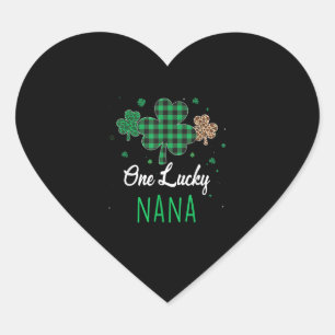 One Lucky Nana Leopard Plaid Shamrock Patrick's Da Heart Sticker