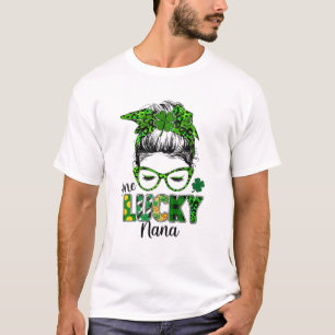 One Lucky Nana Messy Bun Shamrock St Patrick's Day T-Shirt