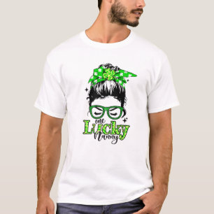 One Lucky Nanny Women Messy Bun St Patrick's Day T-Shirt