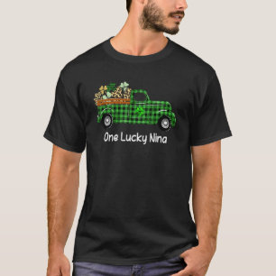 One Lucky Nina Green Plaid Truck Shamrocks St Patr T-Shirt