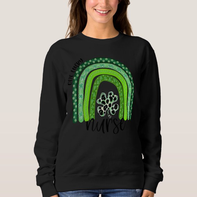One Lucky Nurse Boho Rainbow Leopard Irish St. Pat Sweatshirt (Front)