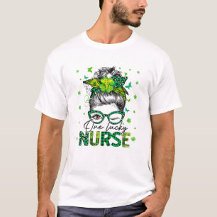 One Lucky Nurse Happy St. Patrick's Day Messy Bun T-Shirt