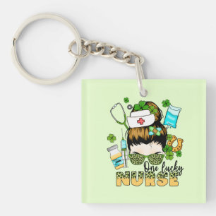 One Lucky Nurse - Messy Bun - St. Patrick’s Day Key Ring