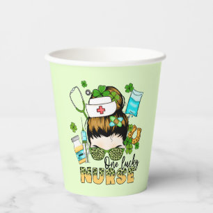 One Lucky Nurse - Messy Bun - St. Patrick’s Day Paper Cups