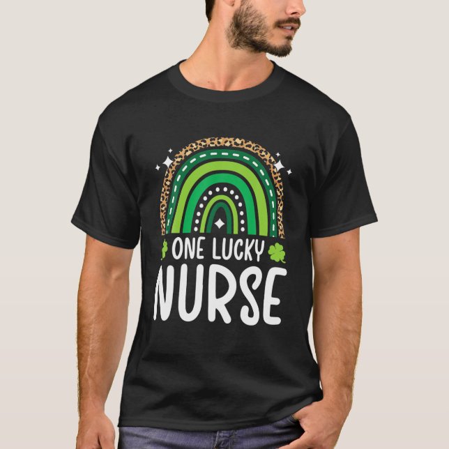 One Lucky Nurse Rainbow Leopard Nurse St Patrick's T-Shirt (Front)