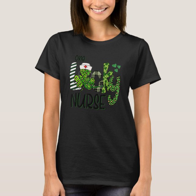 One Lucky Nurse Shamrock Stethoscope St Patricks D T-Shirt (Front)