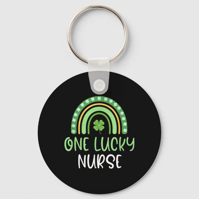 One Lucky Nurse St Patricks Day Funny Rainbow Key Ring (Front)