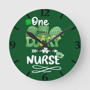 One Lucky nurse with gnomes Round Clock