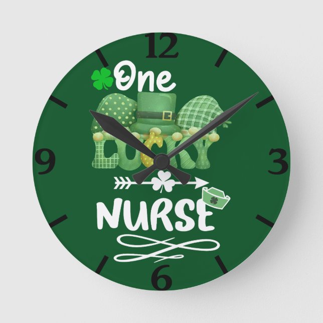 One Lucky nurse with gnomes Round Clock (Front)