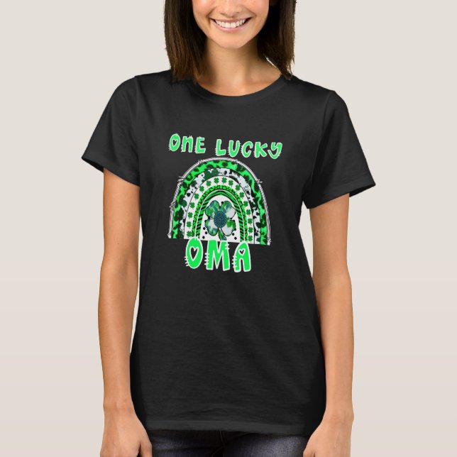 One Lucky Oma Good Luck Green Rainbow Shamrock Leo T-Shirt (Front)