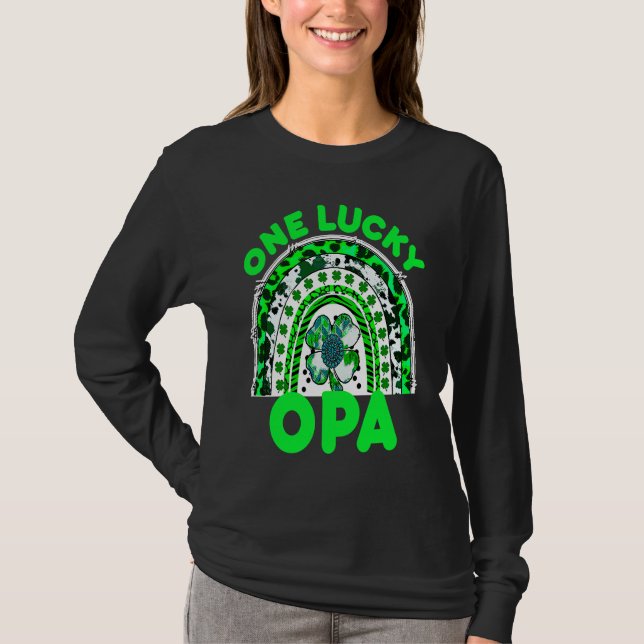 One Lucky Opa Good Luck Green Rainbow Shamrock Leo T-Shirt (Front)
