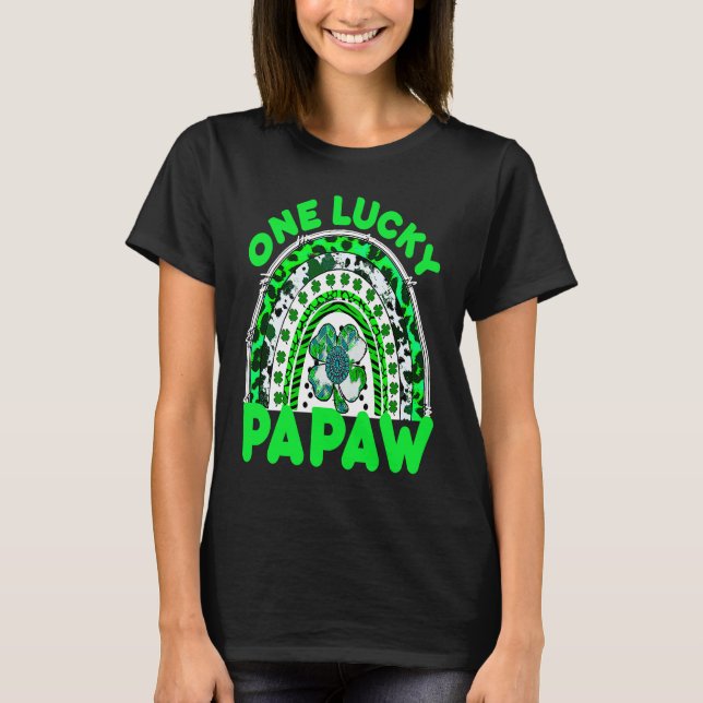 One Lucky Papaw Good Luck Green Rainbow Shamrock L T-Shirt (Front)