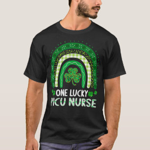 One Lucky PICU Nurse Women Shamrock Rainbow St Pat T-Shirt