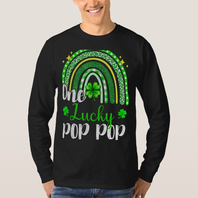 One Lucky Pop Pop Leopard Print Rainbow St Patrick T-Shirt (Front)
