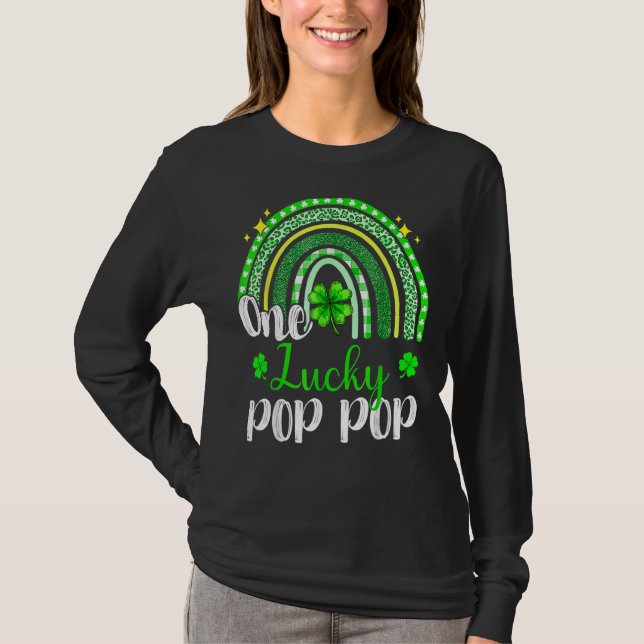 One Lucky Pop Pop Leopard Print Rainbow St Patrick T-Shirt (Front)