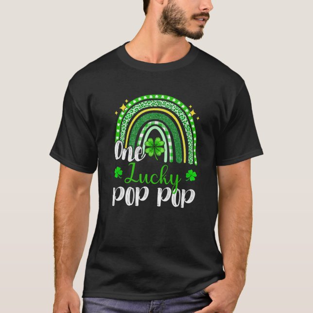 One Lucky Pop Pop Leopard Print Rainbow St Patrick T-Shirt (Front)