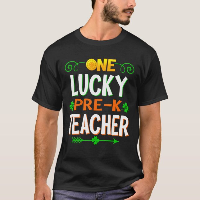 One Lucky Pre K Teacher Leopard St Patricku2019s D T-Shirt (Front)