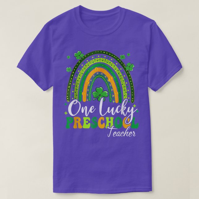One Lucky Preschool Teacher Rainbow Shamrock Patri T-Shirt (Design Front)