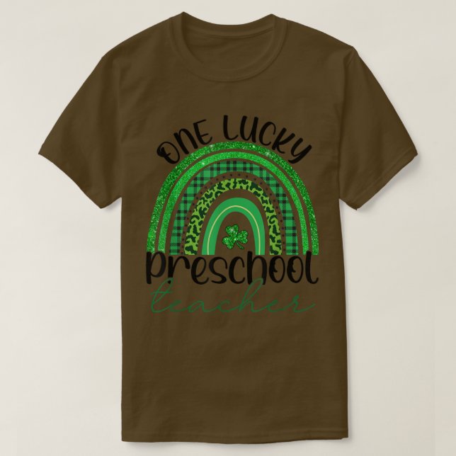 One Lucky Preschool Teacher St Patrick's Day Leopa T-Shirt (Design Front)
