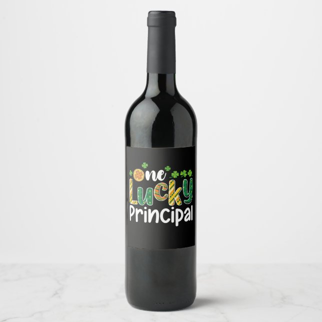 One Lucky Principal School St Patrick's Day Wine Label (Front)