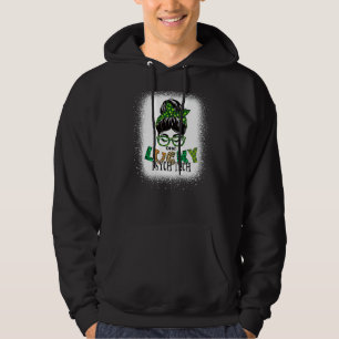 One Lucky Psych Tech Bleached Messy Bun St Patrick Hoodie