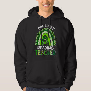 One Lucky Reading Teacher Rainbow Leopard St Patri Hoodie