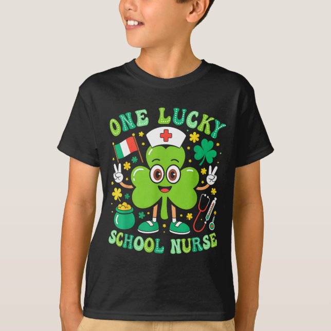 One Lucky School Nurse St Patrick's Day Shamrock I T-Shirt (Front)