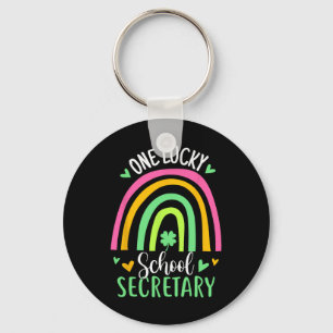 One Lucky School Secretary Rainbow Shamrock St Pat Key Ring