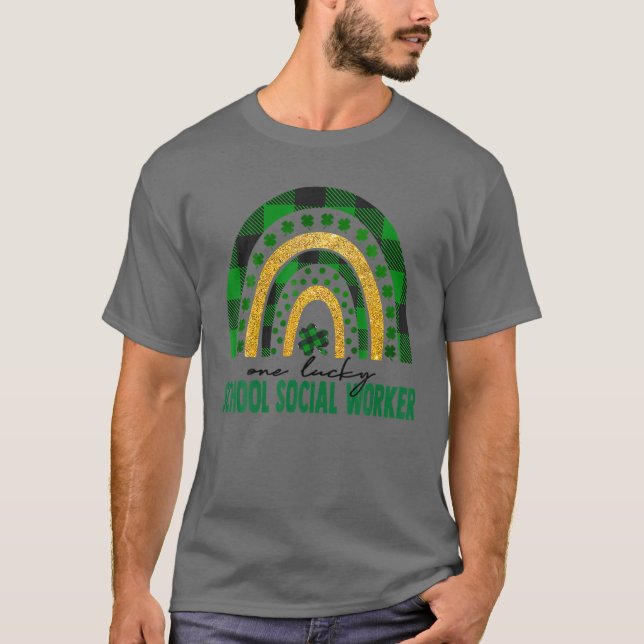One Lucky School Social Worker Rainbow St Patricks T-Shirt (Front)