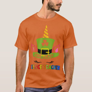 One Lucky Science Teacher Unicorn Face St Patricks T-Shirt