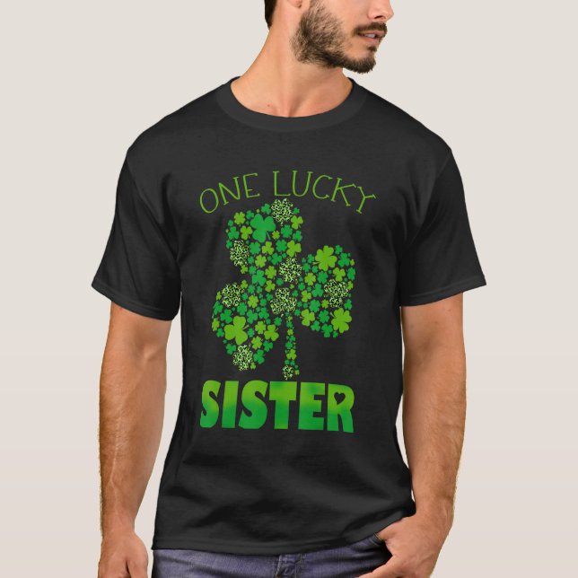 One Lucky Sister Patrick's Day Leopard Shamrock T-Shirt (Front)