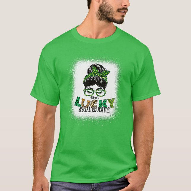 One Lucky Special Educator Bleached St Patricks Da T-Shirt (Front)