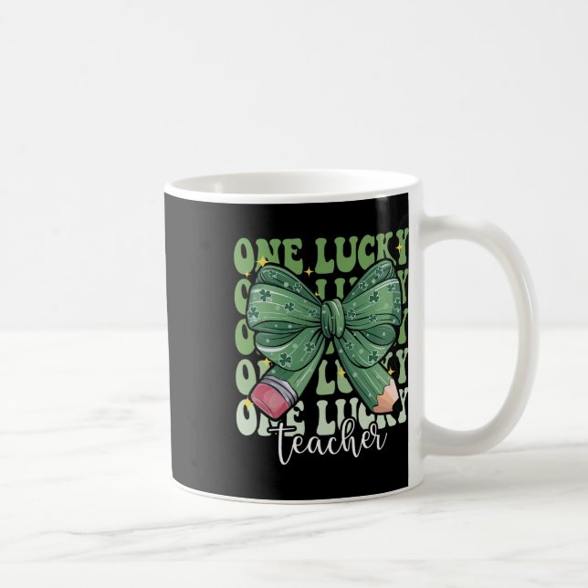 One Lucky Teacher Coquette Bow St Patricks Day Tea Coffee Mug (Right)